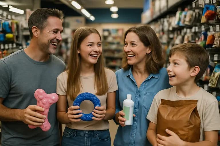 Person comparing pet supplies while holding a simple care checklist