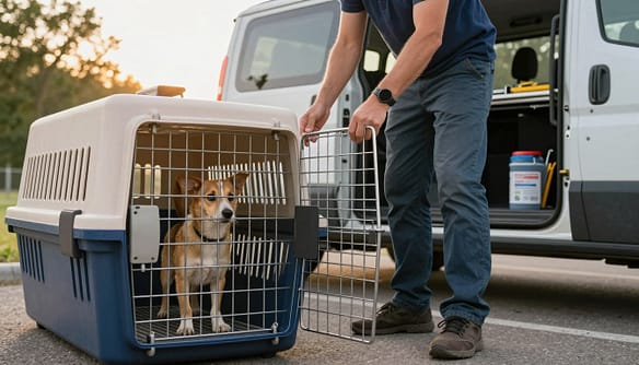 ride rescue volunteer with animal crate ride rescue volunteer with animal crate
