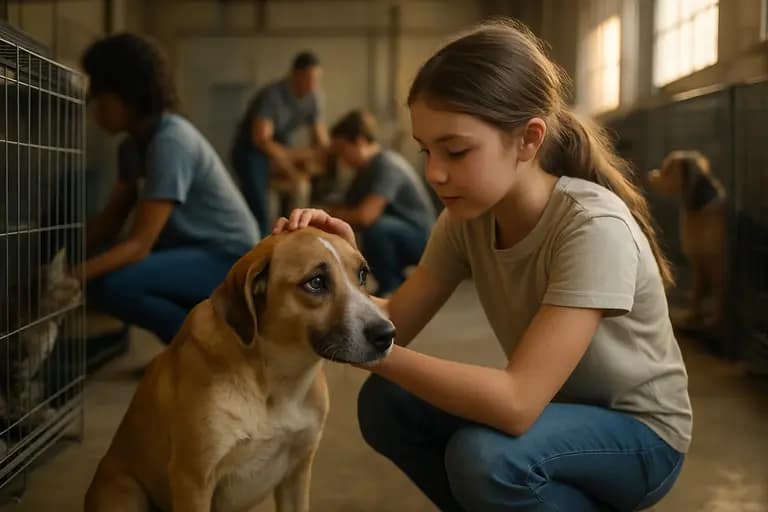 Volunteer introducing a shelter cat to a potential adopter in a quiet room