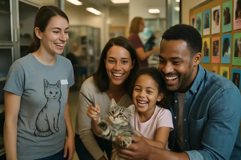Foster caregiver gently watching two cats relax in separate beds