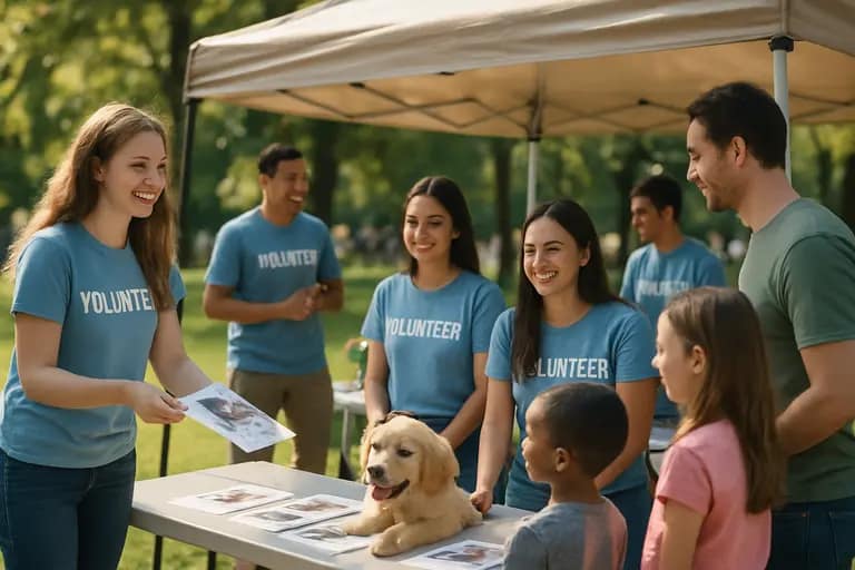 Volunteers sorting pet food and blankets at an animal shelter